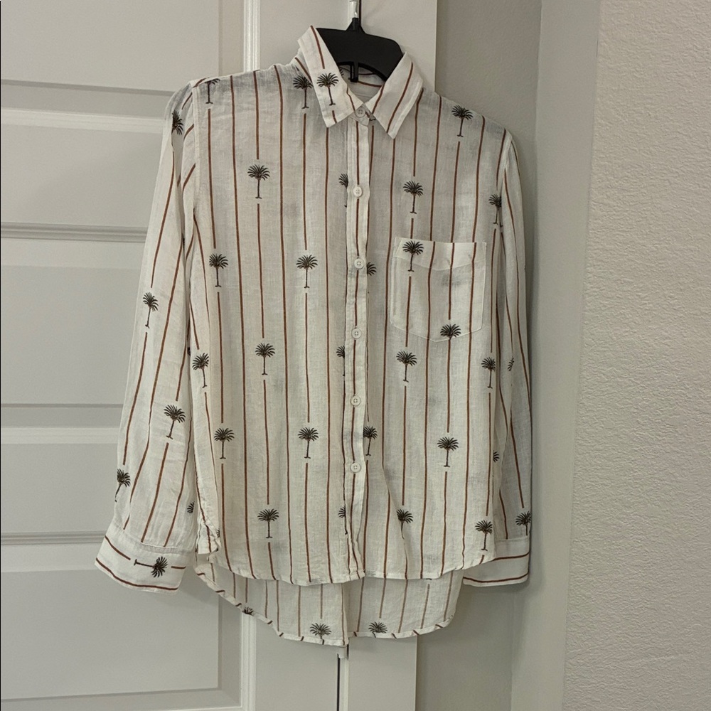 Rails Charli Palm Striped Linen Blend Button Up Shirt
